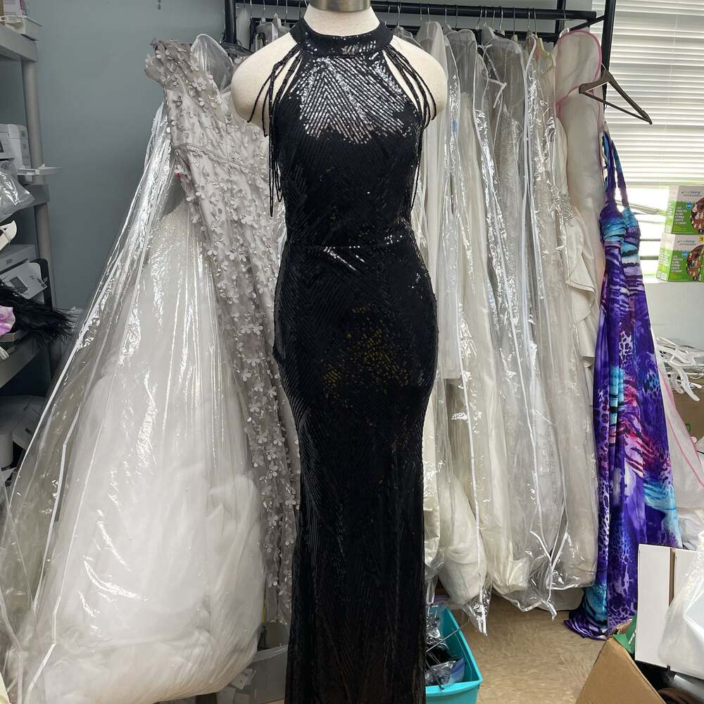 Sequined Halter Neck Column Gown